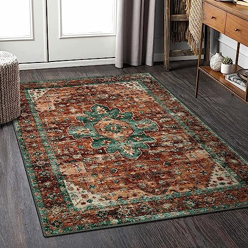 KIMODE Teppich Wohnzimmer Kurzflor Küche Teppiche - 90x150cm Waschbar Vintage Schlafzimmer Mat,Weich Boho Wohnzimmerteppich rutschfest Läufer Flur Rug Für Küche Esszimmer Waschküche Lounge
