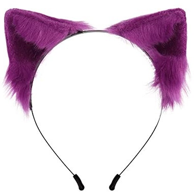Cerchietto per capelli da donna, con orecchie di gatto, in peluche, per celebrità, per cosplay (viola)