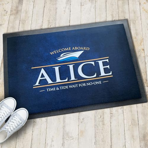 Artylicious Personalisierbare Bootsmatte – Schnellboot, Segelboot, Yacht, Boden, Blau & Gold Grunge, 60 x 40 cm, Blau B556