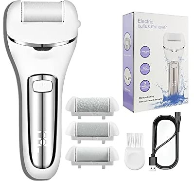 NOOFIE Lima eléctrica portátil para Quitar Callos de pies con 3 Rodillos y Herramientas de pedicura Profesionales de 2 velocidades para, Blanco (Blanco)