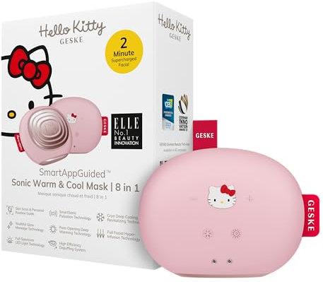 GESKE x Hello Kitty | SmartAppGuided™ Sonic Warm & Cool Mask | 8 in 1 | Beauty LED-Gesichtsmaske | Rotlichttherapie | Wärme | Kühlung | Erhöhte Gesichtspflege-Aufnahme | Gesichtsmassagegerät