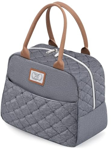 Lekespring Sac Isotherme Repas pour Femme et Homme, 9L Sac à Main Portable pour Bureau, Travail, Déjeuner et Étudiants Scolaires - Gris