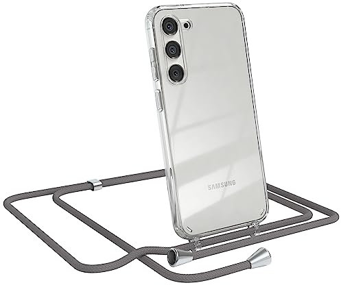 EAZY CASE - Handykette kompatibel mit Samsung Galaxy S23 Plus Kette zum Umhängen für Samsung Galaxy S23 Plus Hülle mit Band aus Silikon stoßfeste transparente Handyhülle als Fallschutz in Anthrazit