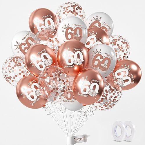 Yiran Luftballons 60 Geburtstag Deko, 15 Stück 60.Geburtstag Junge Mädchen Rose Gold Deko, Happy Birthday Ballons Rose Gold Deko, Deko 60.Geburtstag Konfetti Luftballons, Birthday Party Deko