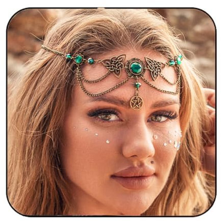 Fashband Boho-Kopfkette mit grünen Perlen, Vintage-Stil, Festival, Haarschmuck, Brautschmuck, Hochzeit, Kopfschmuck, Schmuck für Damen und Mädchen