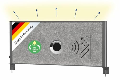 MAUL Tischtrennwand Lampe MAULconnecto Uplight anthrazit Akustik dimmbar | ruhigere Arbeitszone, angenehmes indirektes Licht, mehr Privatsphäre, sicherer Halt, wertige Optik