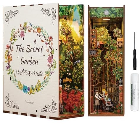 Tonecheer DIY Book Nook Kit Modellbausatz 3D Puzzle aus Holz für Erwachsene zum Baue Miniatur Haus Kit Puppenhäuser Bastelset mit Licht Personalisierte Geschenke(Der geheime Garten)