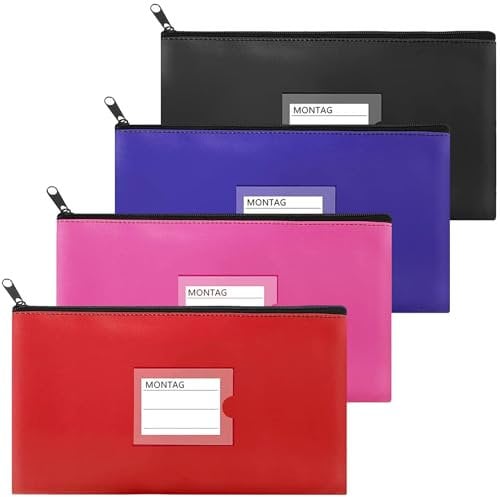 4 Pezzi Busta Porta Soldi, Cartelle con Cerniera in PU, Pochette Portadocumenti, Busta Porta Documenti A5, Impermeabili Borsa Porta Soldi con Cerniera per Cosmetici, Denaro Contante, Monete