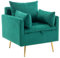 DRIXNO Samt Sessel Mit Kissen, Ottomane mit Stauraum Sessel, Einzelner Sofa Sessel, Gepolsterter Sessel, Freizeit Stuhl, Goldener Metallbeinstuhl Grüner