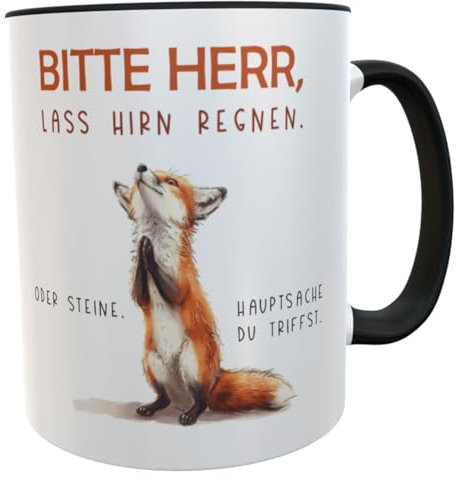 Bürotasse lustiger Spruch Bitte Herr, lass Hirn regnen Frühstücksbecher Geschenk Kollegen Freunde (schwarz)