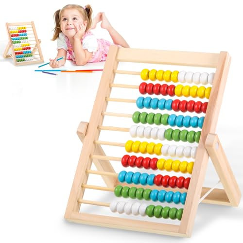 Rechenschieber Rechenrahmen mit 100 bunten Perlen, Grundschule Abakus Lernspiele, Holz Rechenschieber Grundschule Zählen und Rechnen Hölzerne Abakus Abakus Grundschule Rechenschieber Kinder ab 3 Jahre