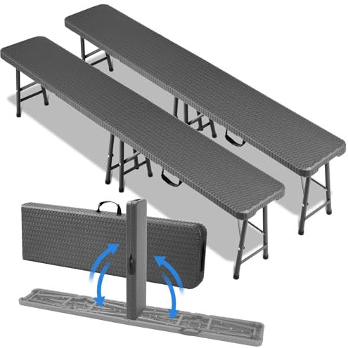 LIFERUN 2pcs Bierbank Klappbar,Klappbank Garten,Faltbank Camping mit Tragegriff,Faltbare Campingbank 180cm,Bierzeltbank,Partybank aus HDPE Kunststoff & Stahlgestell,Gartenbank,Rattan-Optik