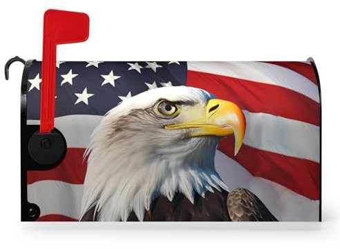 Dacawin Eagle Patriotic Mailbox Covers Magnetic Standard Size American 4th of July USA Flags Mailbox Wraps Mailbox Post Cover Remember Day Decor Waterproof for Garden Yard 21x18 Inch