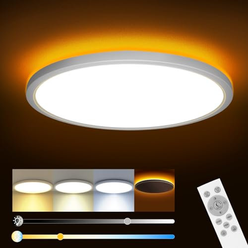 slochi Dimmable Ceiling Light, 24W Bathroom Ceiling Light with Remote Control, Night Light 1800k Warm, 3000-6500K Color Changing, 29CM Round Flush LED Ceiling Lights for Living Room Kitchen Bedroom