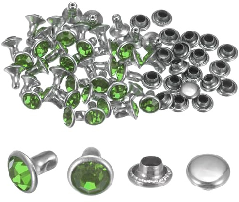 QUARKZMAN 100 Sets 6mm Kristall Nieten Metall Strassnieten Schnell (Grün) | Bekleidung Leder Handwerk Stoffkunst Dekoration Gürtel DIY Taschen Schuhe