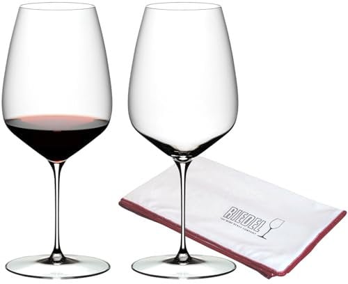 RIEDEL Veloce Cabernet/Merlot Weingläser 2er Set, 830 ml, Rotweingläser-Set mit Mikrofaser-Poliertuch (50 x 64 cm), Kristallglas