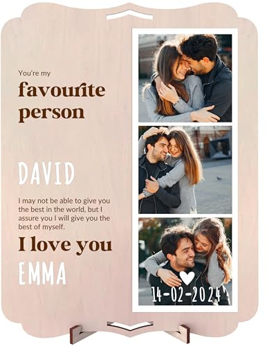 nagu® Personalisiertes Holzbild mit Foto als Geschenk zum Geburtstag oder Jahrestag für Paare. Große Geschenkkarte aus Holz, 30 x 22 cm, für personalisierte Geschenke. Inklusive Buchstaben und Zahlen