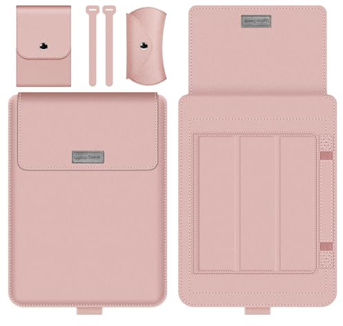 GANGANPRO Laptop Sleeve 13-14 Case with Stand, Compatible with Microsoft Surface Laptop 5/4/3/2 13.5, MacBook Air/Pro 13.3, PU Leather Sleeve for 15-16 Laptops - Rose Gold