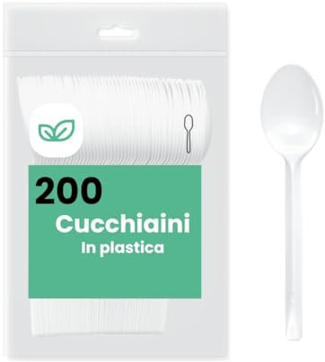 200 cucchiaini bianchi in plastica riciclabili e riutilizzabili, lunghezza 12,5 cm, lavabili in lavastoviglie, ideali per dolce, gelato, caffè e dessert