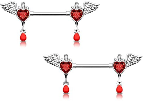Melighting CZ Nipple Barbells Halloween Nipple Barbell Gothic Nipple Piercing 316L Surgical Steel Nipple Bars Dangle Nipple Jewelry Wings Nipple Barbell, 14G 14MM, Edelstahl
