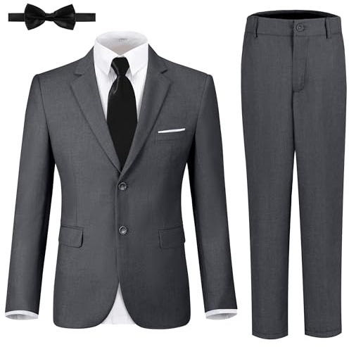 JPF Boys Formal Suits Slim Fit 5 Piece Kids Suit Jacket Pants Set with Dress Shirt and Tie for Wedding Prom