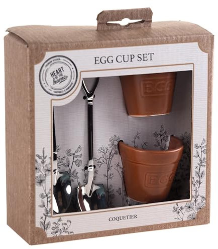 Egg Cups & Spoon Set - 4 Piece - Gardeners Gift Set - Novelty Flower Pot Design
