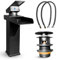 MSC Black Waterfall Tap for Bathroom Sink - Mixer Tap With Mono Square Single Lever, Modern Durable Solid Brass Construction and Smooth Water Flow, Black WF