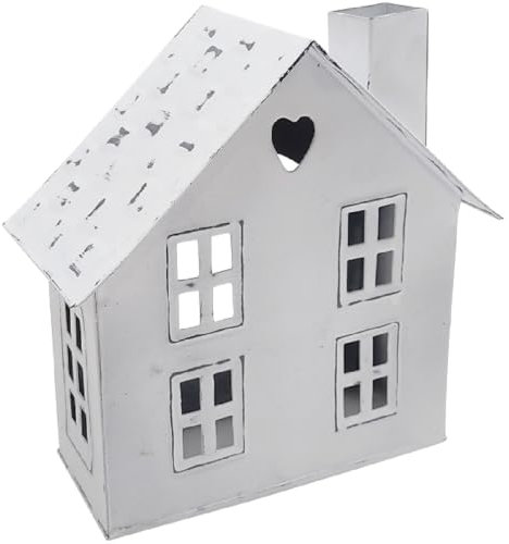 dekorative Tisch - Laterne aus Metall in Haus-Form Shabby weiß rechteckig ca. 16,5 x 9 x 18 cm hoch