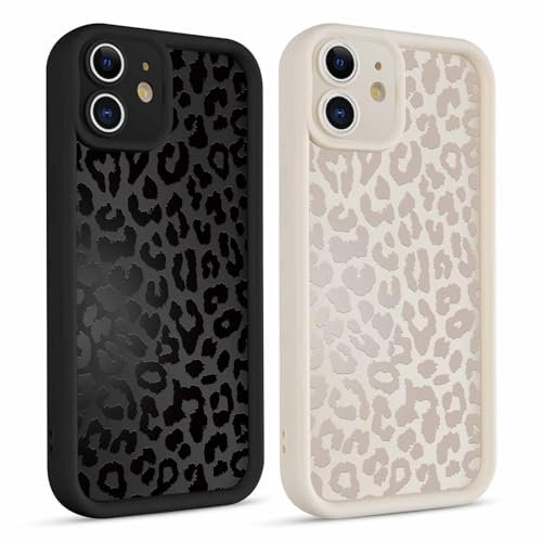 Kueqeay 2 Stück Hülle für iPhone 12 Mini 5,4, Handyhülle mit Aesthetic Muster Design Matte Schutzhülle,Ultra Weich Silikon Dünn TPU Case Stoßfest Kratzfest Bumper Cover, Leopard 2