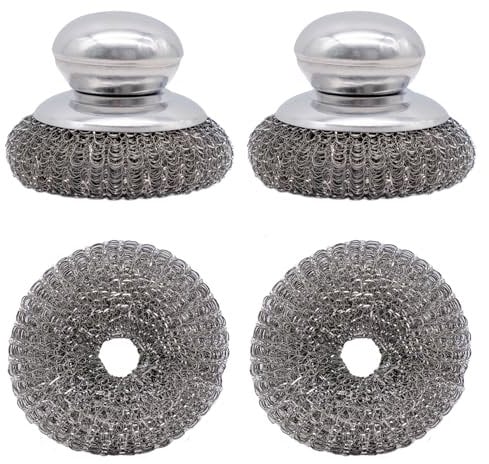 Steel Wool Scourer for Cleaning Pans & Sinks, Metal Scourers with Handle, Heavy Duty Kitchen Cleaner Scouring Pads for Hob, Grill, Oven, Baking Tray