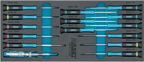 HAZET Elektronik-Schraubendreher-Satz 163-517/15N, Schlitz Profil | Abtrieb Schlitz Profil, Kreuzschlitz Profil PH, Innen TORX Profil, Länge 392 mm, Breite 172 mm, Höhe 35 mm, 319 g