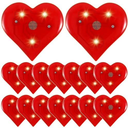 20 Stück Blinkende Herz Broschen Rot LED Anstecker Herzbroschen Leuchtend LED Herzen zum Anstecken Valentinstag - Leuchtende Herz Pins für Hochzeit, Jubiläum, Muttertag