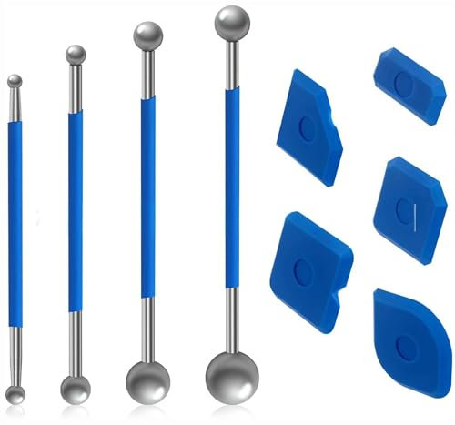 YUNYU Set di attrezzi per fughe da 9 pezzi, 4 raschietti a sfera in metallo e 5 estrattori in silicone, set professionale per fughe per bagno e cucina (kit di attrezzi per fughe 2 in 1)