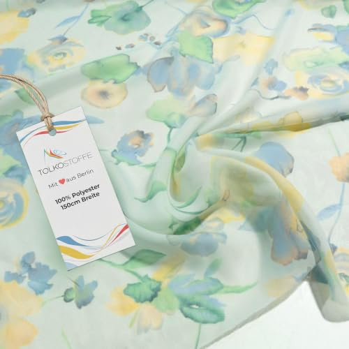 TOLKO Chiffon Stoff Meterware für Rock Bluse Tücher | Halb transparent knitterarm weich fallend | leicht wie Tüll Voile | Dekostoff für Gardine Vorhang Sichtschutz Stoffe zum Nähen Meterware (Blume)