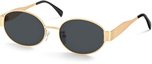Becellen Oval Sonnenbrille Damen, Retro UV400 Polarisierte Sonnenbrille mit Metallrahmen 90er Trendy Mode Sunglasses Hippie Vintage Brille für Damen und Herren