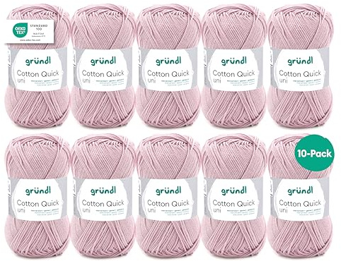 Gründl Laine Cotton Quick uni Fil à crocheter 10 pelotes 50 g, Quartz | laine fine pour crochet – fil à tricoter – fil à crocheter – brillante et douce pour la peau – 100 % coton – 50 g / 125 m