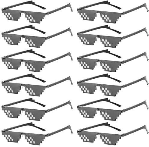 Pixel Sonnenbrille - 12er Party Sonnenbrille, Rave Brille Lustig Schnelle Brille, Funny Games Brille Pixel Mosaik Gläser Partybrillen, Thug Life Brille Für Erwachsene Kinder Fasching Party Zubehör