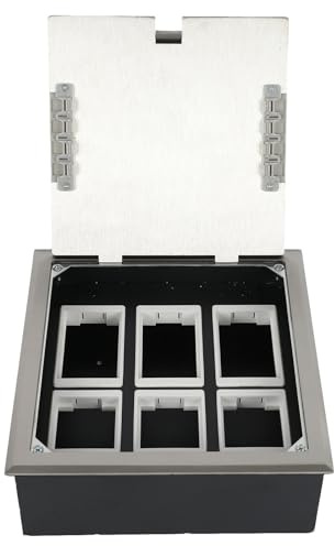 Bodentank Bodensteckdose aus Edelstahl, Einbausteckdose, Bodeneinbau-Steckdosenbox, Optionale Einsätze zum Selber Bestücken, 2/4/6 Fach, Ebenerdige Steckdosen (6 Fach 210 * 200mm)