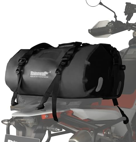Rhinowalk 45L Motorrad Gepäcktasche Wasserdicht Große Satteltasche mit Luftventil – Reißfeste Hecktasche für Reise & Touring