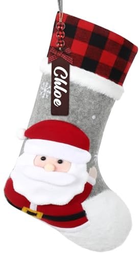Nikolausstrumpf Personalisierte Weihnachtsstrumpf Weihnachtssocken mit Name | 46cm Große Nikolausstiefel zum Aufhängen mit 3D Weihnachtsmann Strumpf für Weihnachtsbaum Geschenke Kamin Weihnachtsdeko