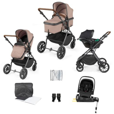 Ickle Bubba Cosmo 9-teiliges Reisesystem mit i-Size Nimbus-Autositz und 180° drehbarer ISOFIX-Basis – von der Geburt bis 22 kg (ca. 4 Jahre) (Wüste/Hellbraun)
