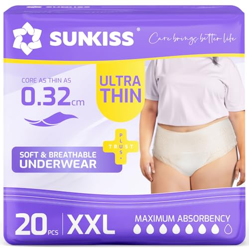 SUNKISS Incontinence Pants Women, Ultra Thin, XXLarge, White, 20 Count