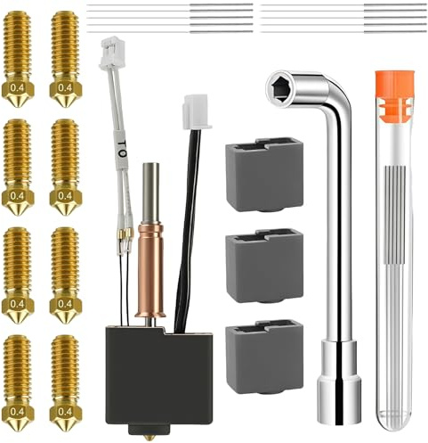 Kobra 3 Hotend-Kit, Kobra 3-Combo/Kobra 3 V2 Hot End 3D-Drucker Hotend Kit mit Düsen-Schlüssel, 8 x 0.4mm Messingdüsen, 2 Silikon-Schutzhüllen & 10 Reinigungsnadeln für 3D-Druckanwendungen, Anycubic