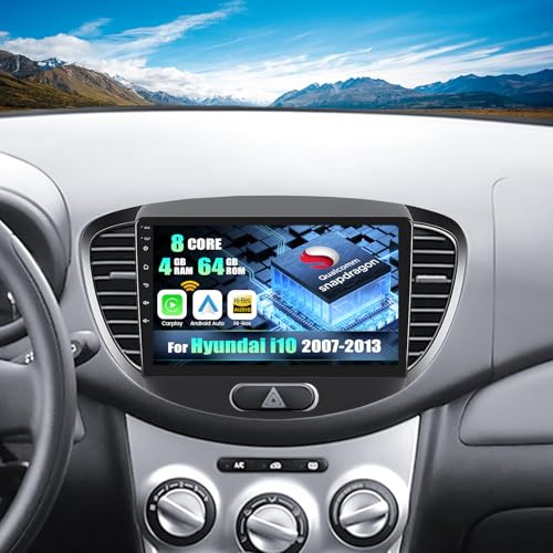 CAMECHO [Qualcomm 8-Core] Android 15 Car Radio for Hyundai i10 2007-2013, 4+64G Nav Wireless Carplay DSP, 9 Touchscreen Stereo Android Auto WiFi RDS/FM Bluetooth Mirror Link+Rear View Camera