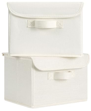GRANNY SAYS Aufbewahrungsboxen mit Deckel, 2 Stück Kisten Aufbewahrung, Faltbare Aufbewahrungsbox mit Deckel Stoff, Aufbewahrungskörbe für Kleidung, weiß, 25,5 x 20,5 x 17,5cm