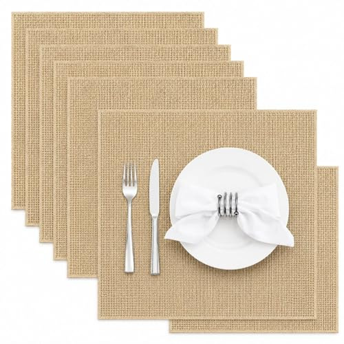 36 Stück Tischsets Leinen Set, 30 x 30 cm Braun Platzsets, Stoff Tischsets Servietten mit Hohlsaum, Tischdekoration Zuschneidbar für Hause Küche Restaurant und Hotel