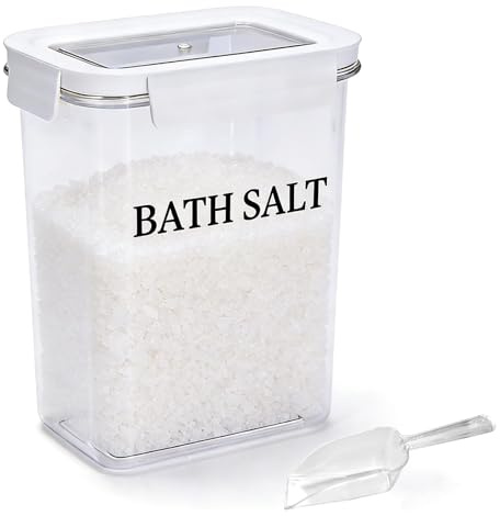 Punorric Clear Bath Salt Jar with Scoop, 1.8L Storage Jars with Lip, Bath Bomb Dispenser Bathroom Organizers and Bathroom Decor and Accessories for Women