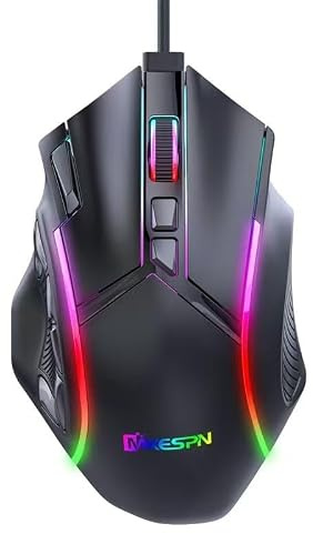 JOMAA Ratón para juegos con cable con unidad macro, 12800 DPI ajustable, 10 botones programables, 14 efectos de iluminación RGB, ergonómico para juegos y trabajo de oficina (X15)