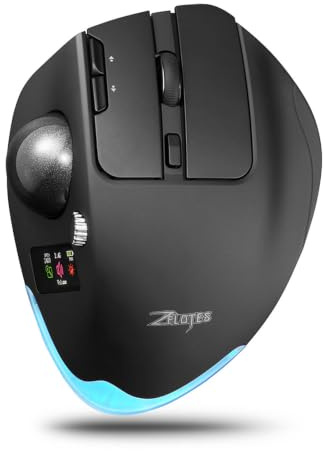 LICAEVEY Kabellose Trackball-Maus mit RGB-Hintergrundbeleuchtung (Black) | 8 Tasten, 8000 DPI, Farb-LCD-Bildschirm, ergonomische, leise grafische Zeichenmaus, 730-mAh- für Gaming-Arbeitsdesign
