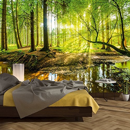 Fototapete Wald 366 x 254 cm inklusive Kleister Bäume Holz Sonne Natur Schlafzimmer Wohnzimmer